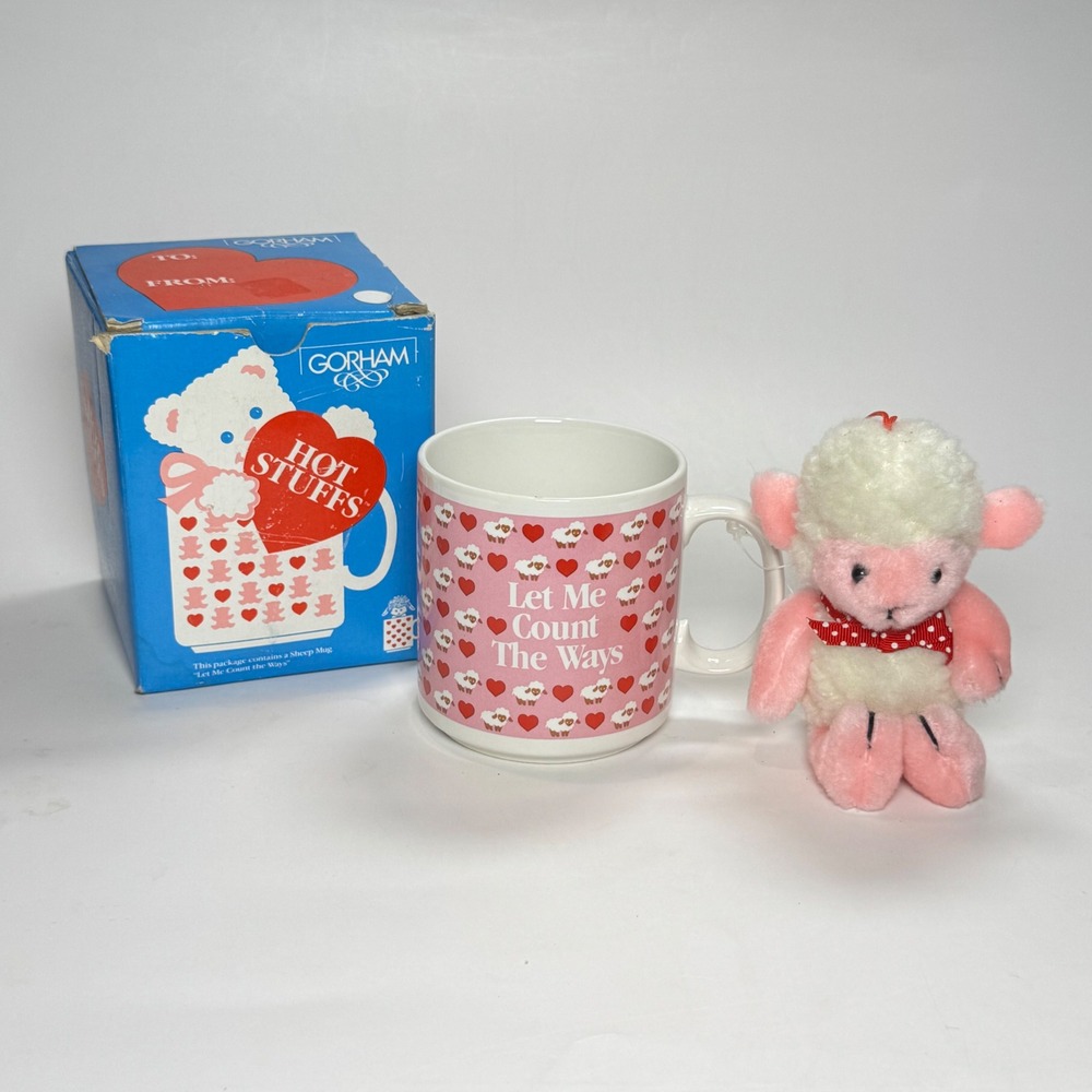 Vintage 1987 Gorham Hot Stuffs Mug with Plush Sheep Let Me Count The Ways G1207